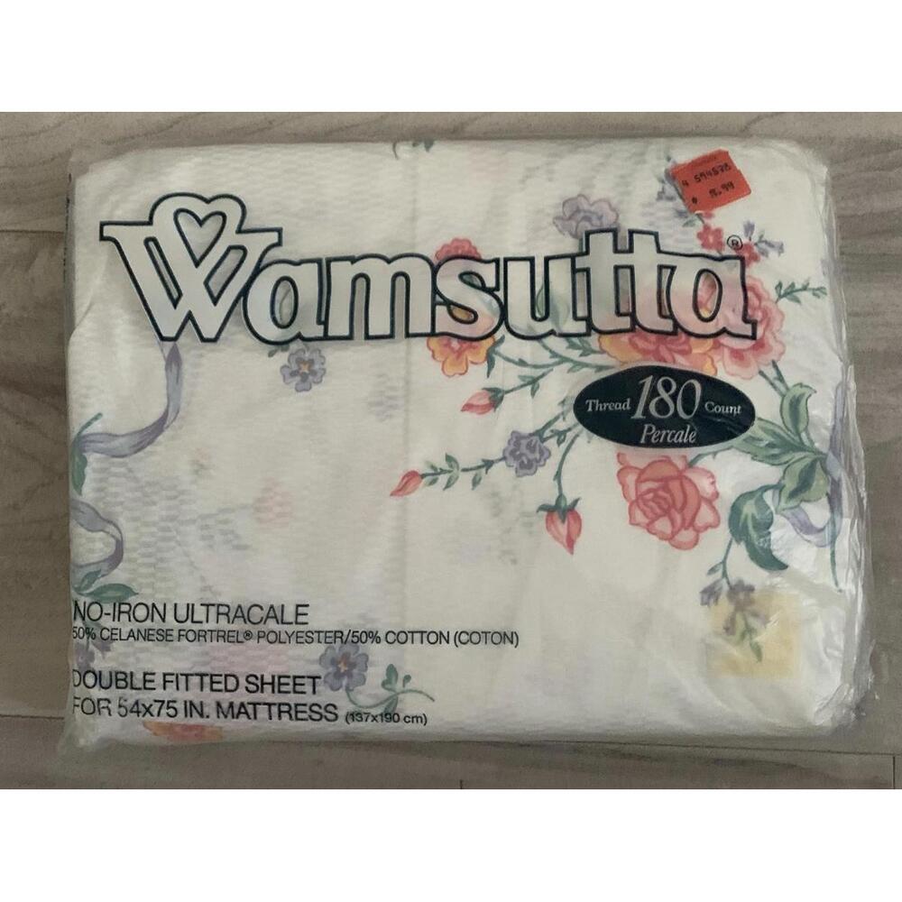 Vintage Wamsutta Double Fitted Sheet Flowers Floral No Iron Ultracale New NOS